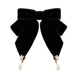 Retro Velvet Ribbon Bow Tie Brooch Necktie Pre-Tied Big Bowknot Brooch Pin Black